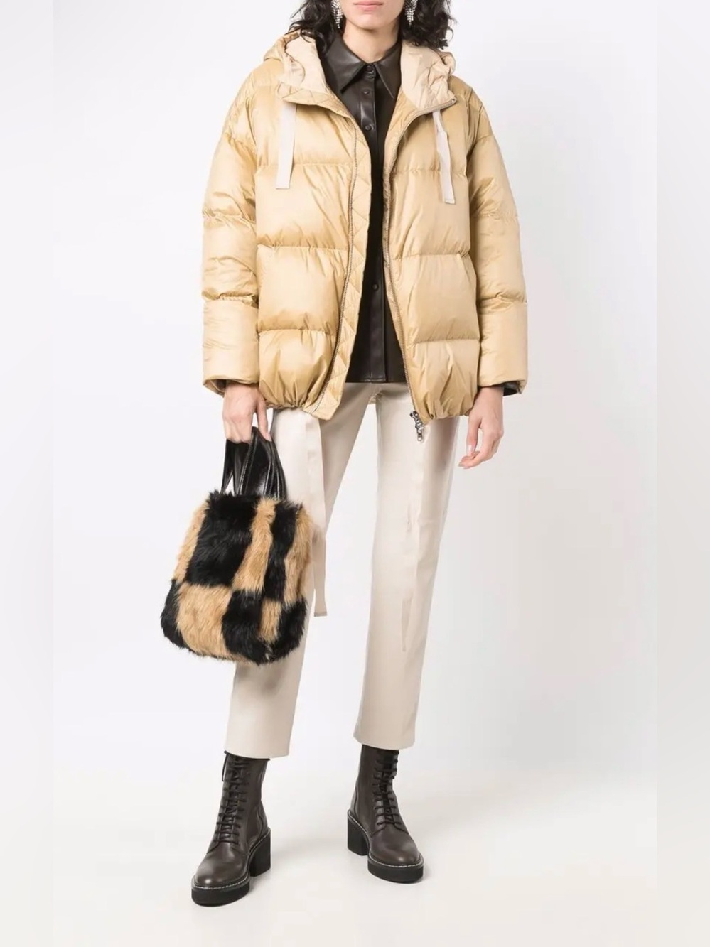 NEW Stand Studio Adeline Down Puffer Coat Beige Size XS